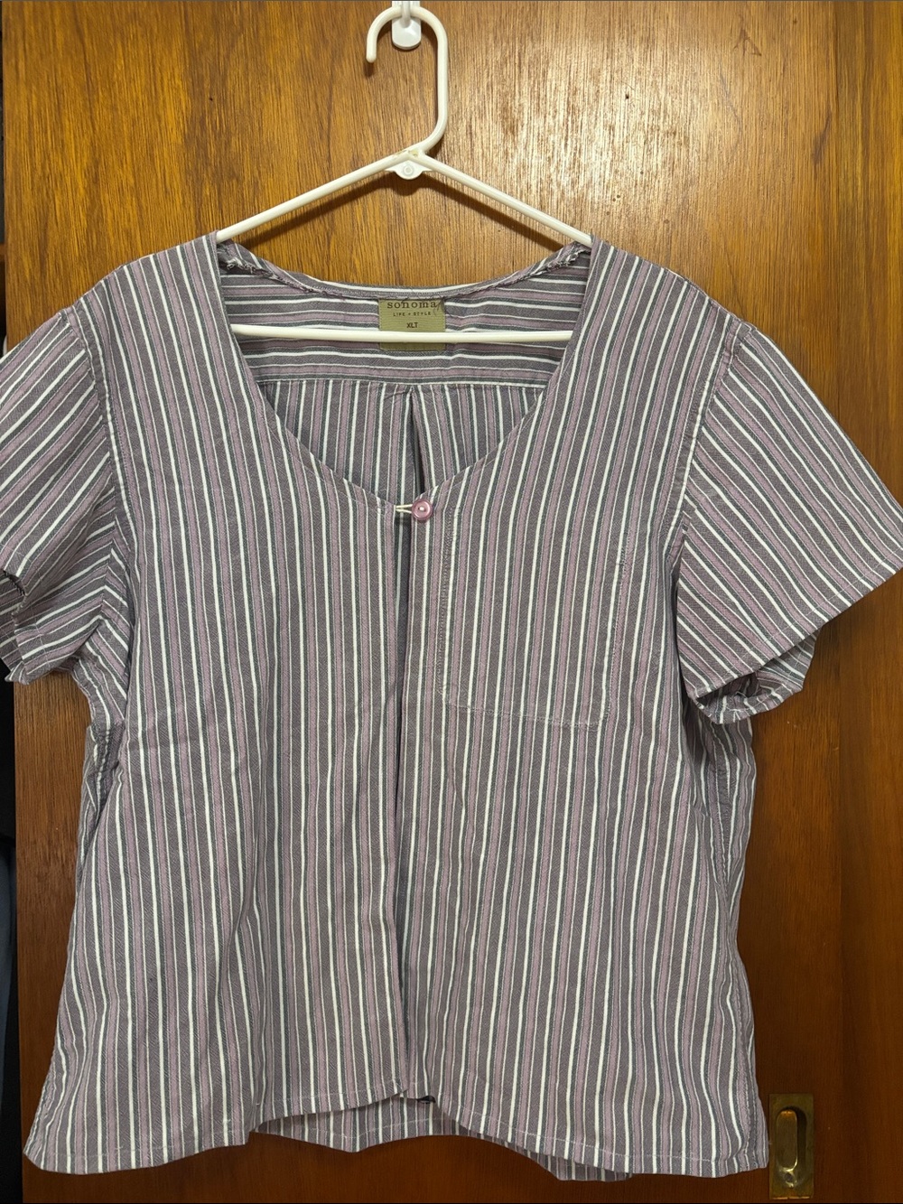 Soft Surroundings Mauve and White Striped Short-Sleeve Cotton Top